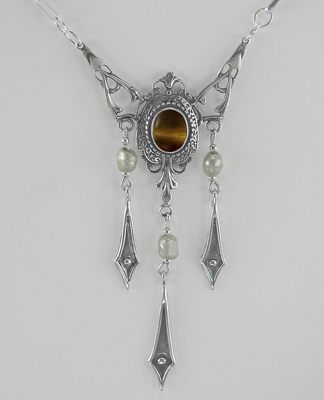 Sterling Silver Victorian Necklace With Tiger Eye